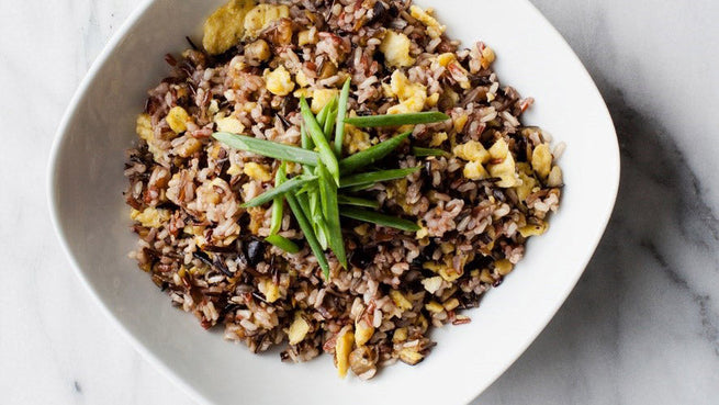 Eggplant & Onion Fried Wild Rice from Feed Zone Table