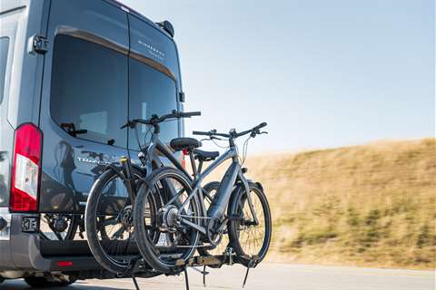Saris SuperClamp HD 2-Bike Hitch Rack — loaded on vehicle