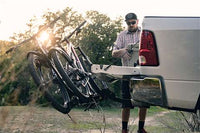 Saris SuperClamp HD with bikes, rear hatch open beneath rack