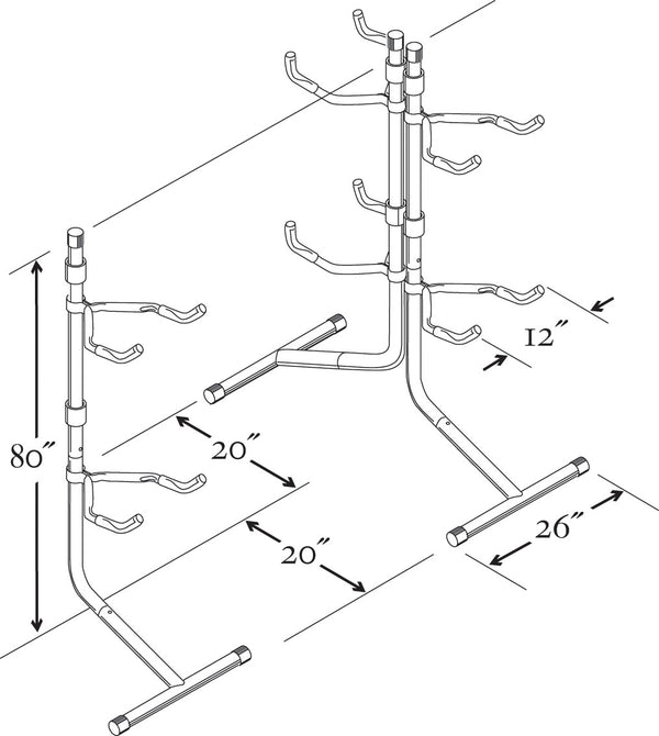Saris Bike Bunk Wall Mount Storage — line drawing with dimensions and installation measurements
