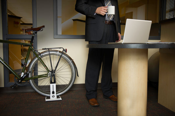 Saris Boss bike floor stand in a home office setting