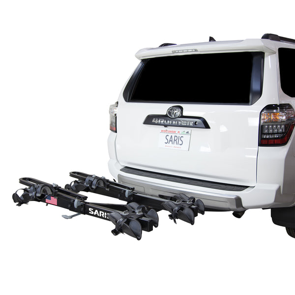 Saris Freedom 4-Bike Hitch Rack — loaded with bikes on vehicle
