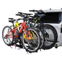 Saris Freedom 4-bike rack — close-up of wheel cradles with bikes