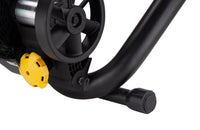 Saris M2 Smart Trainer — frame clamp and roller at eye level, ready for rear wheel