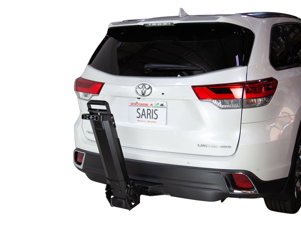Saris MHS 2-bike rack tilted up for hatch access