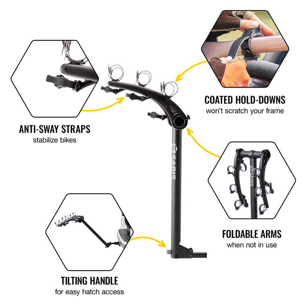 Bones 3-Bike Hitch Rack With Easy Fold Design and Tilting Base