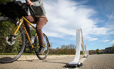 Saris Anchored Wave Delineator in use creating bike lane in Madison