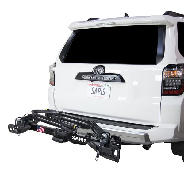 Saris SuperClamp G3 2-Bike Hitch Rack — arms folded flat for storage or off-season
