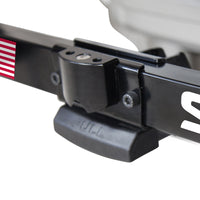 Saris SuperClamp G3 2-Bike Hitch Rack — ratcheting wheel strap close-up