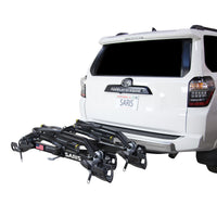 Four bikes loaded on the Saris SuperClamp G3 4-Bike Hitch Rack on an SUV
