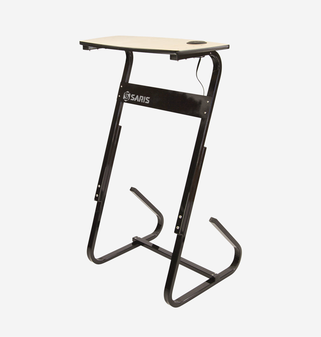 Saris TD1 Bike Trainer Desk — adjustable arm with laptop shelf extended over bike handlebars