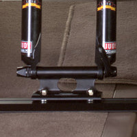 Saris Traps TR1 fork-mount carrier — fork dropout clamped into black mount close-up
