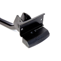 Saris SuperClamp tilting base — installed on vehicle hitch, right-angle view
